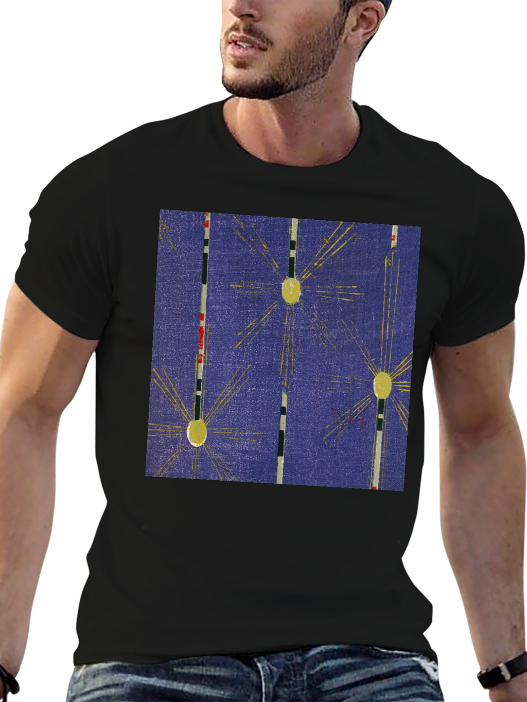 Retro Pattern Black Cotton T-Shirt