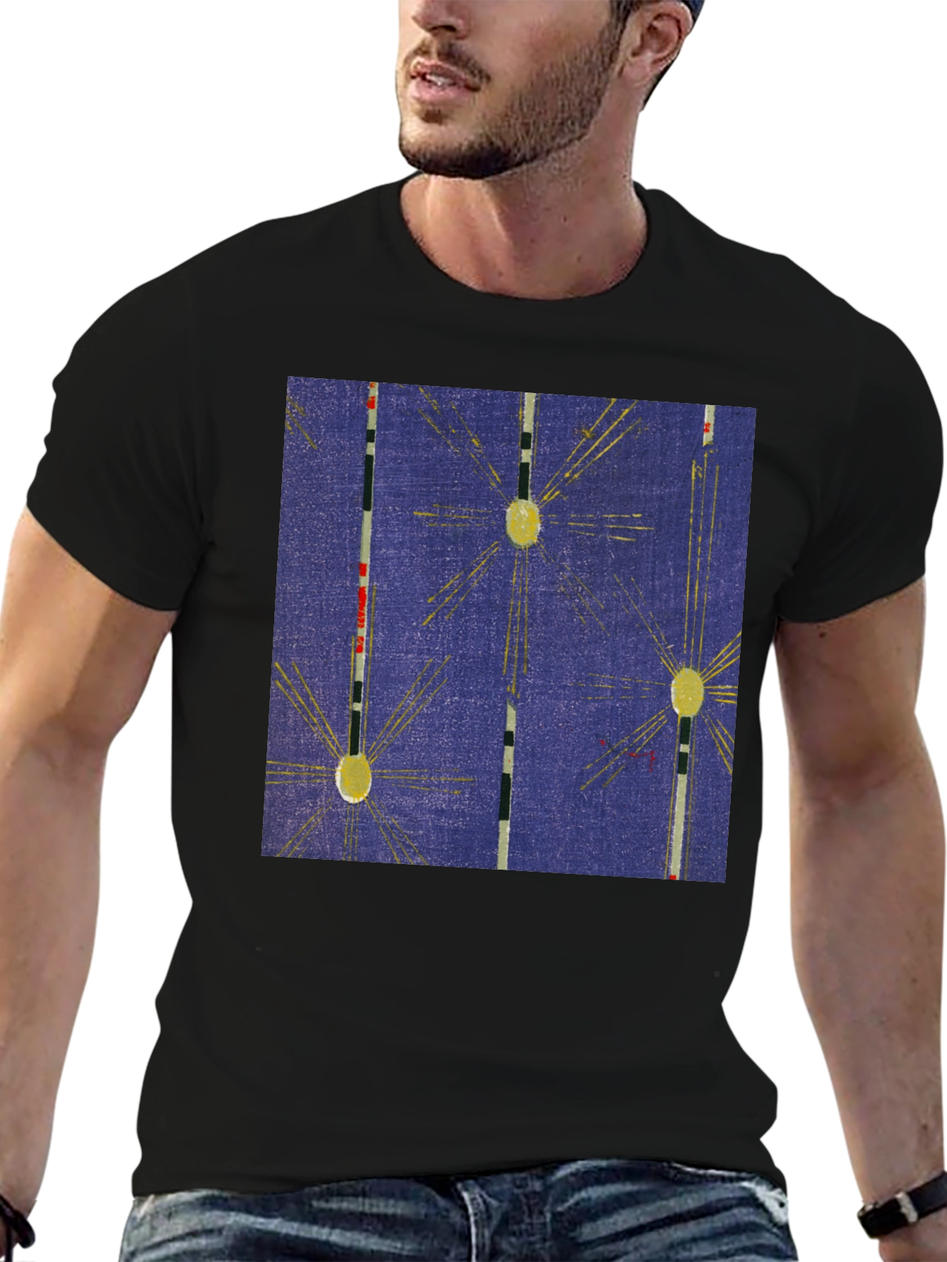 Retro Pattern Black Cotton T-Shirt