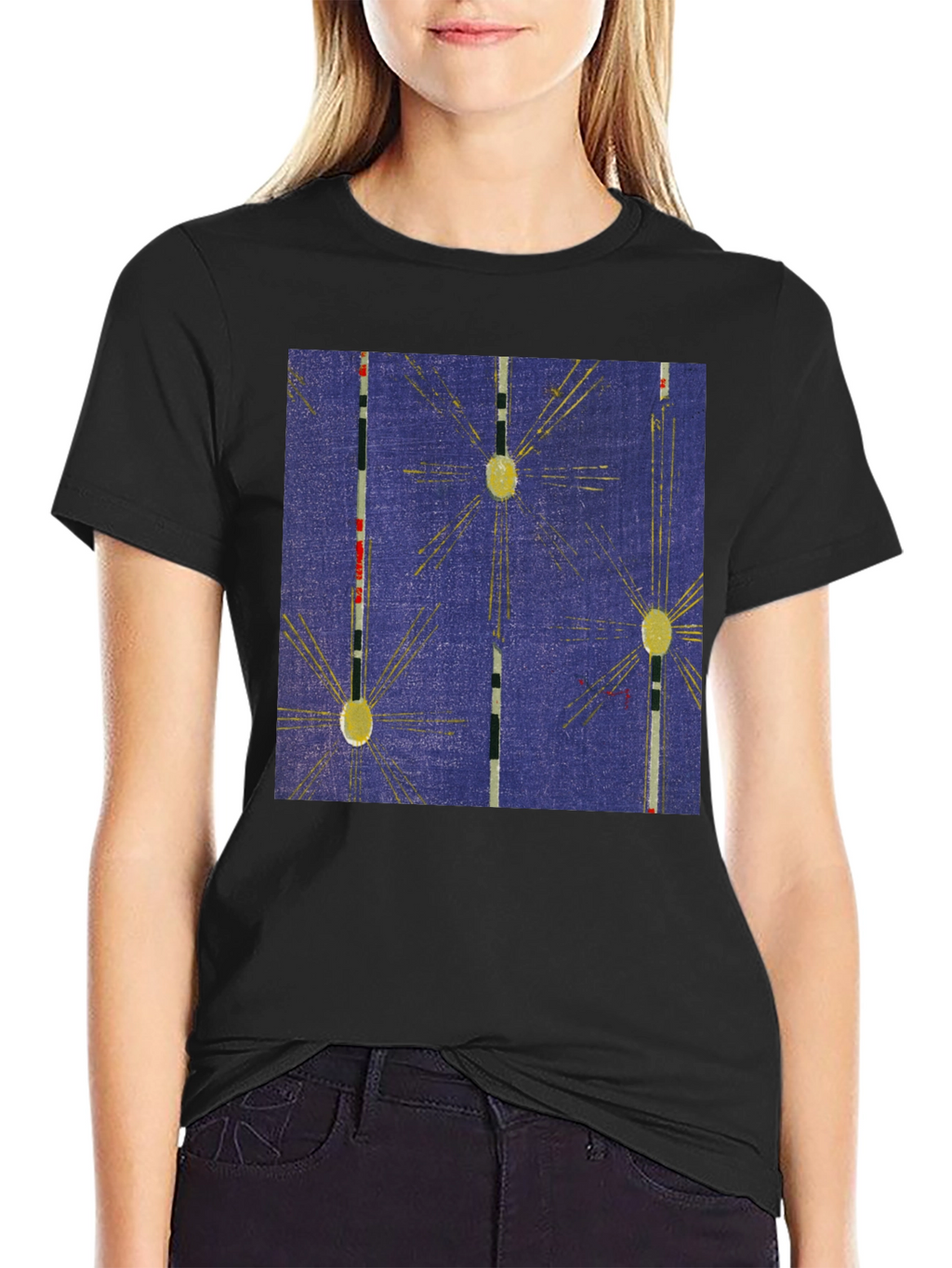 Retro Pattern Black Cotton T-Shirt