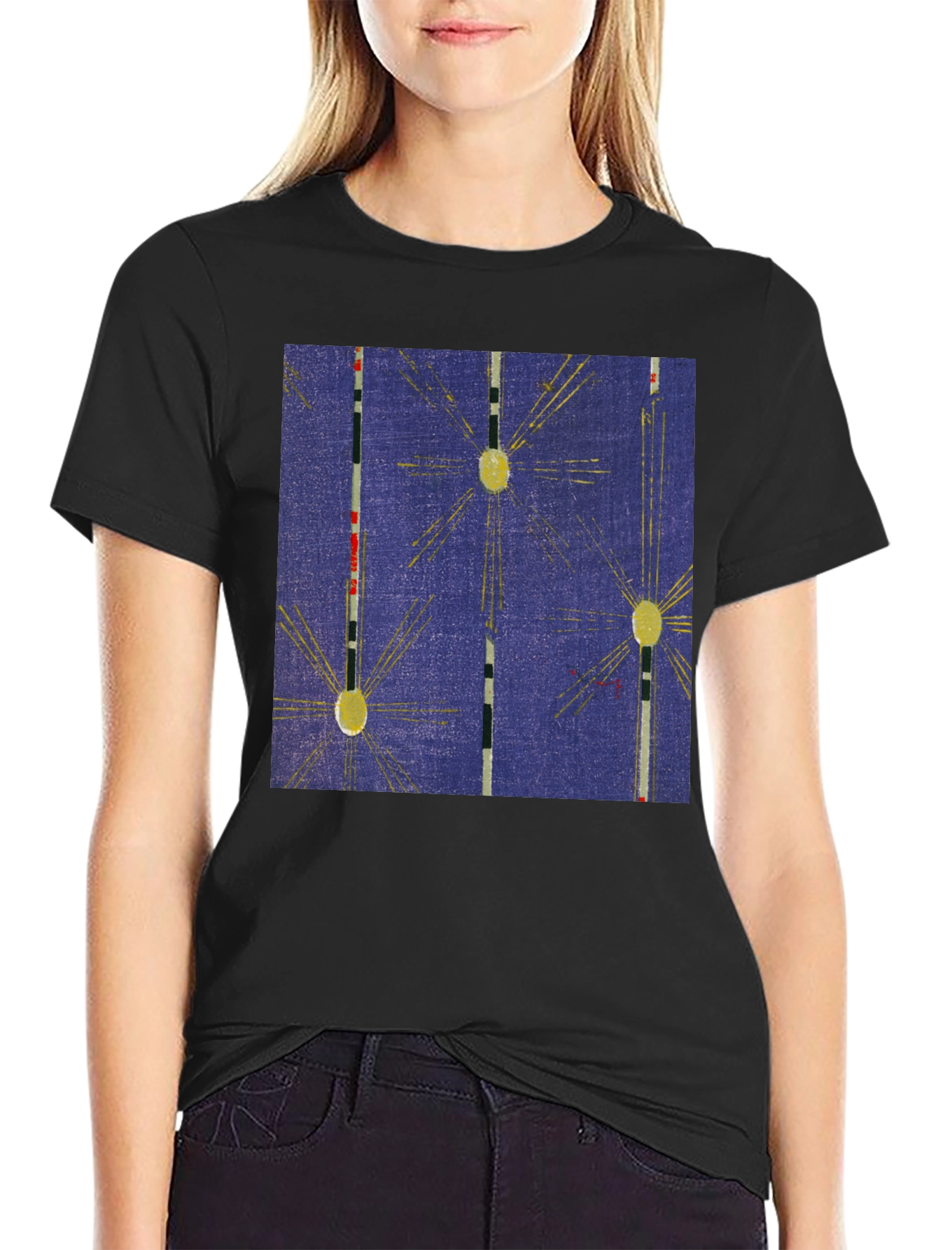 Retro Pattern Black Cotton T-Shirt