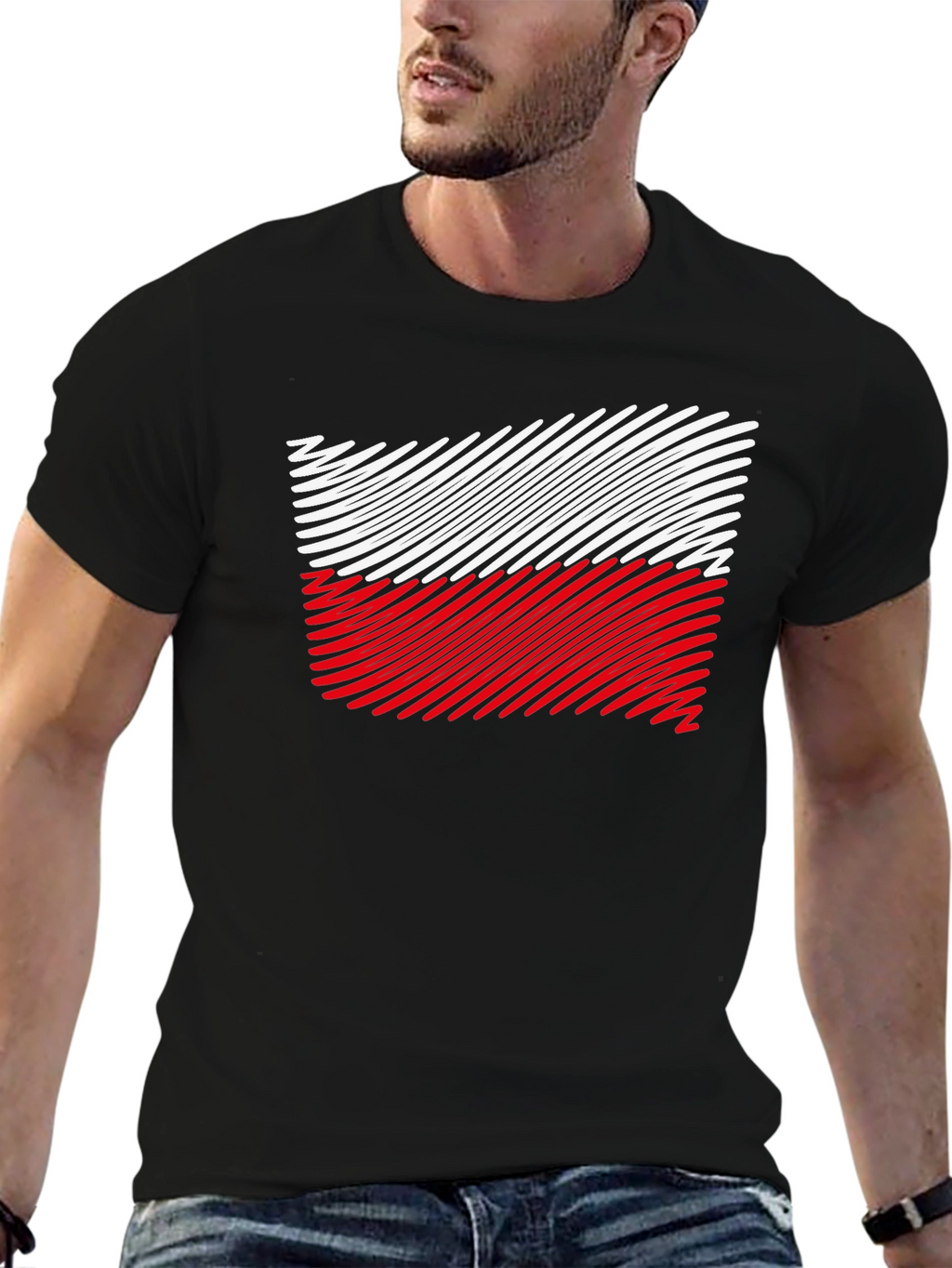 Poland Flag Mens Black T-Shirt