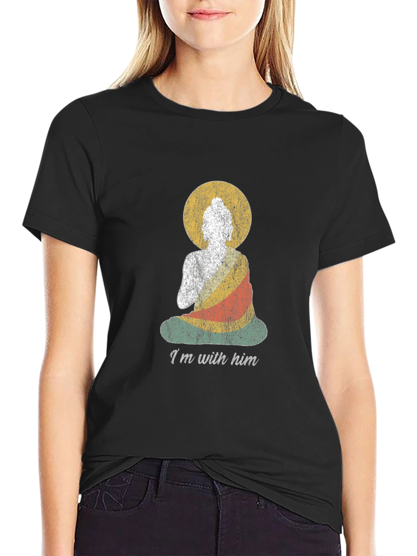 Buddha Graphic Tee - Im With Him Black Cotton T-Shirt