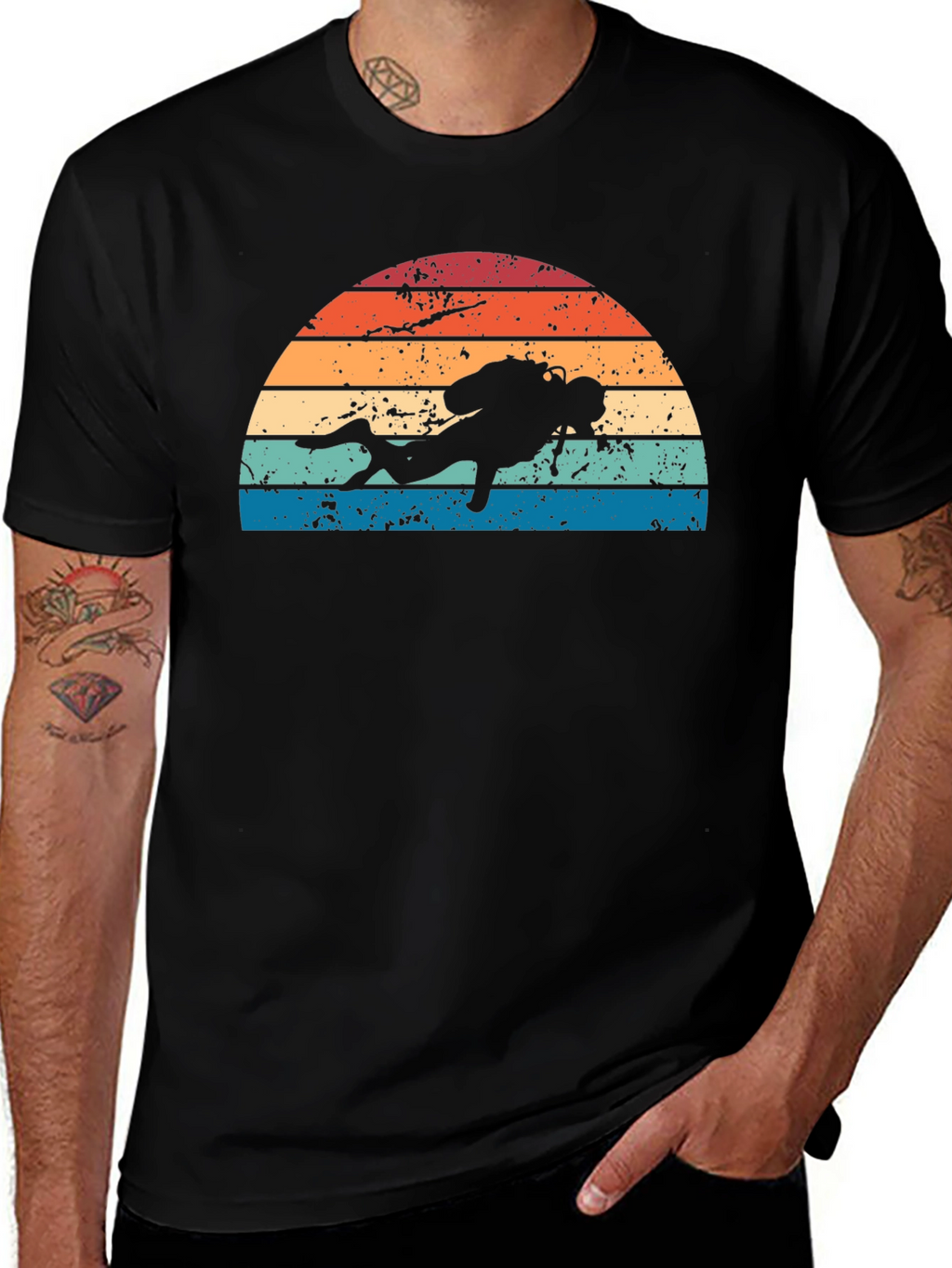 Retro Scuba Diver Sunset Graphic T-Shirt