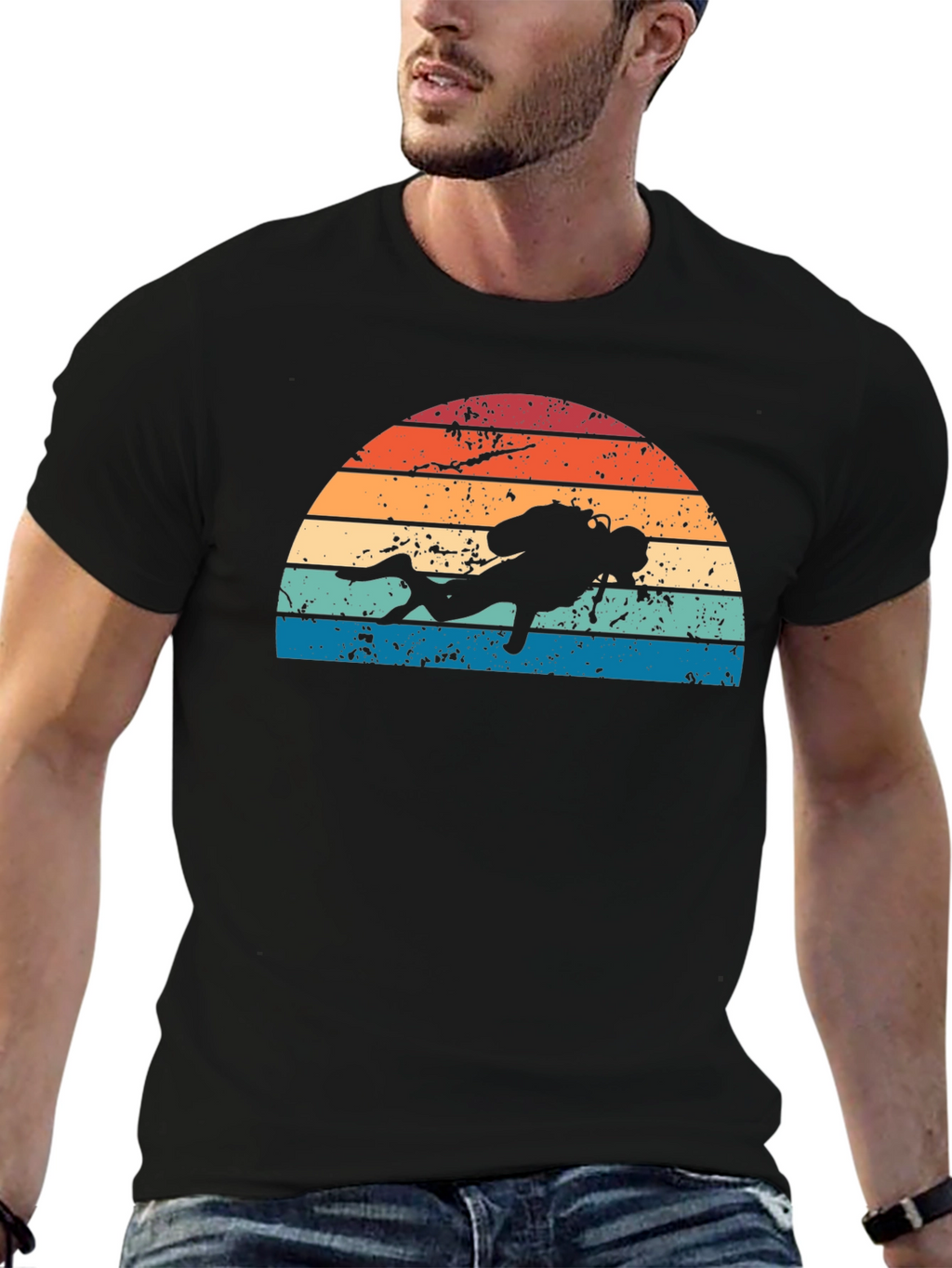 Retro Scuba Diver Sunset Graphic T-Shirt
