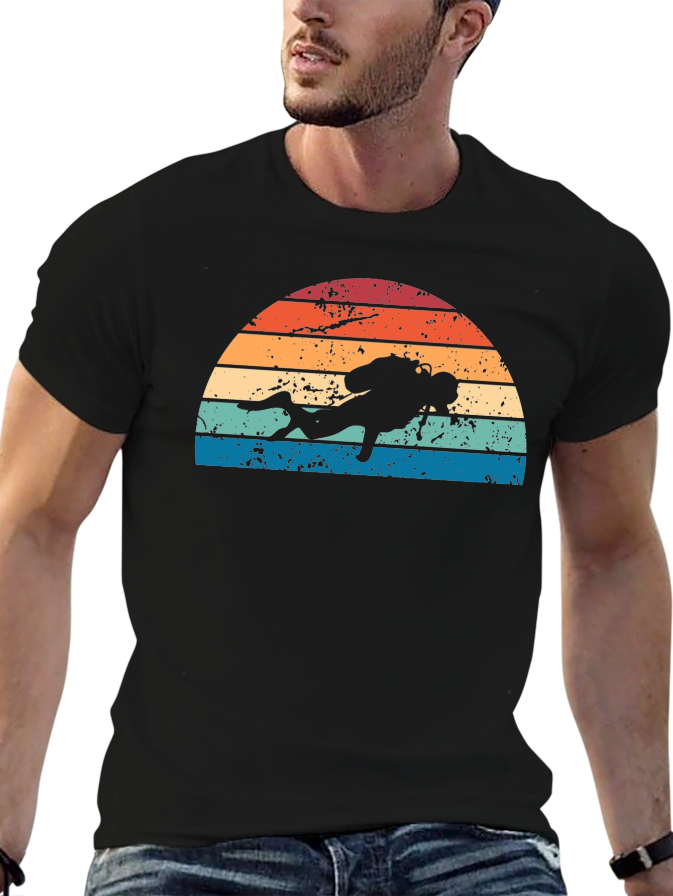 Retro Scuba Diver Sunset Graphic T-Shirt