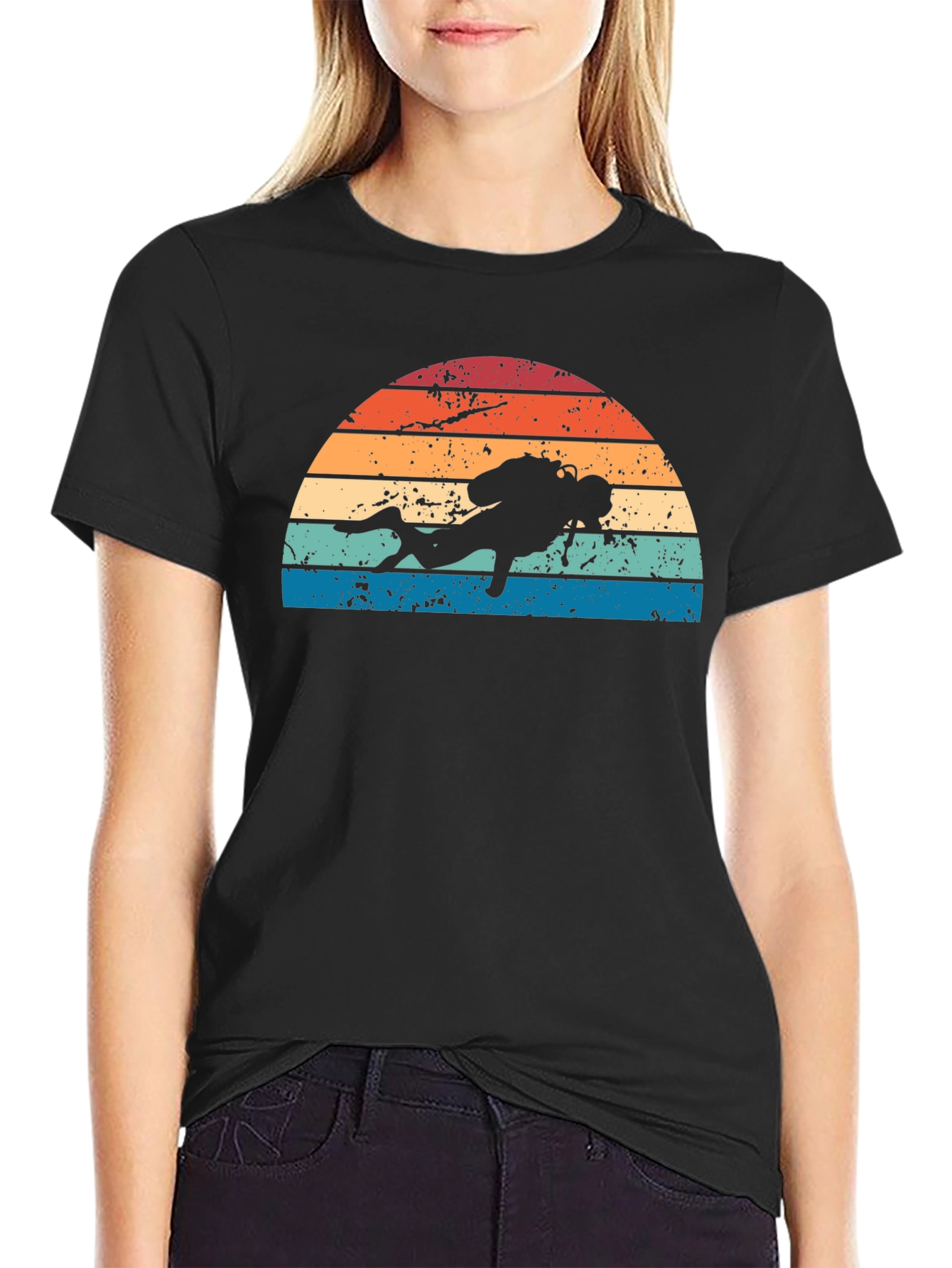 Retro Scuba Diver Sunset Graphic T-Shirt