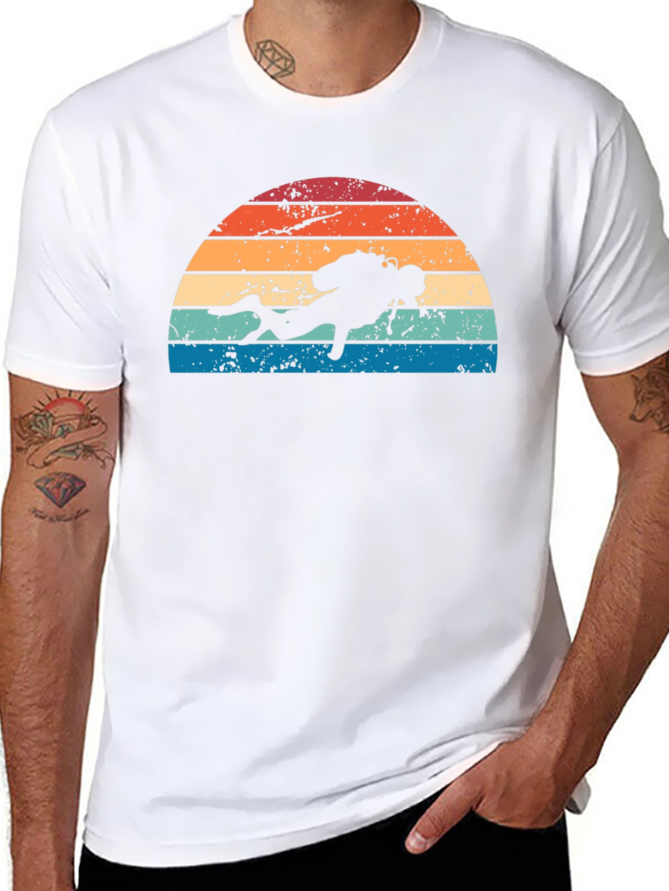 Retro Scuba Diver Sunset Graphic T-Shirt