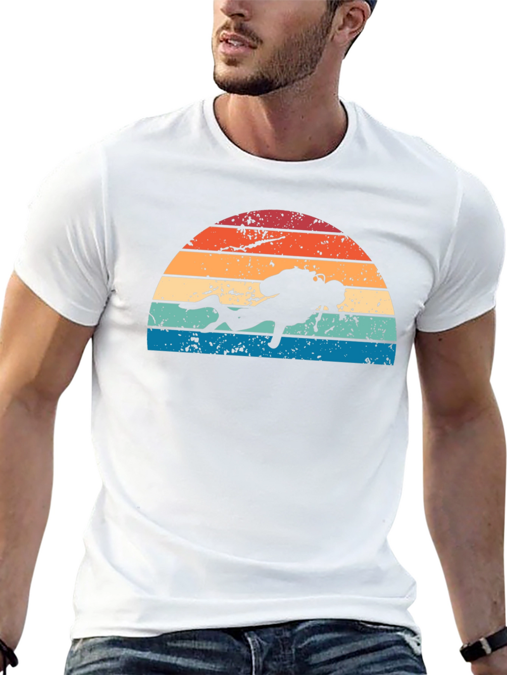 Retro Scuba Diver Sunset Graphic T-Shirt