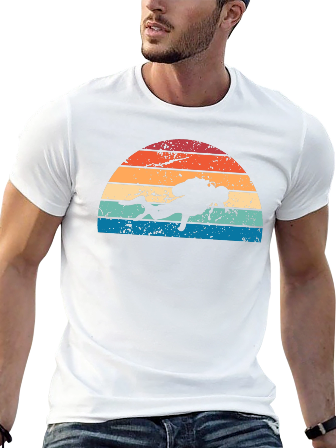 Retro Scuba Diver Sunset Graphic T-Shirt