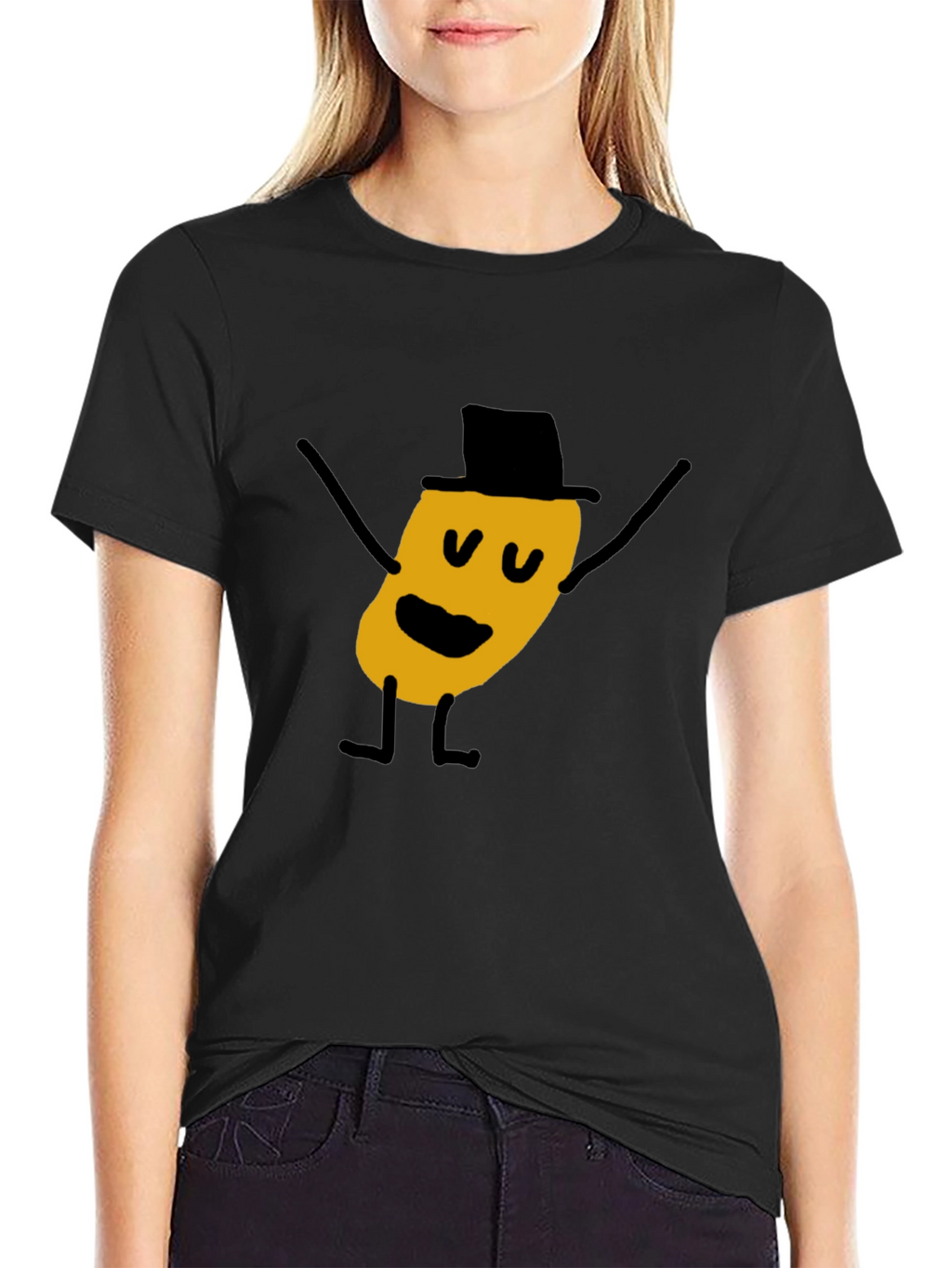 Whimsical Cartoon Character Black T-Shirt