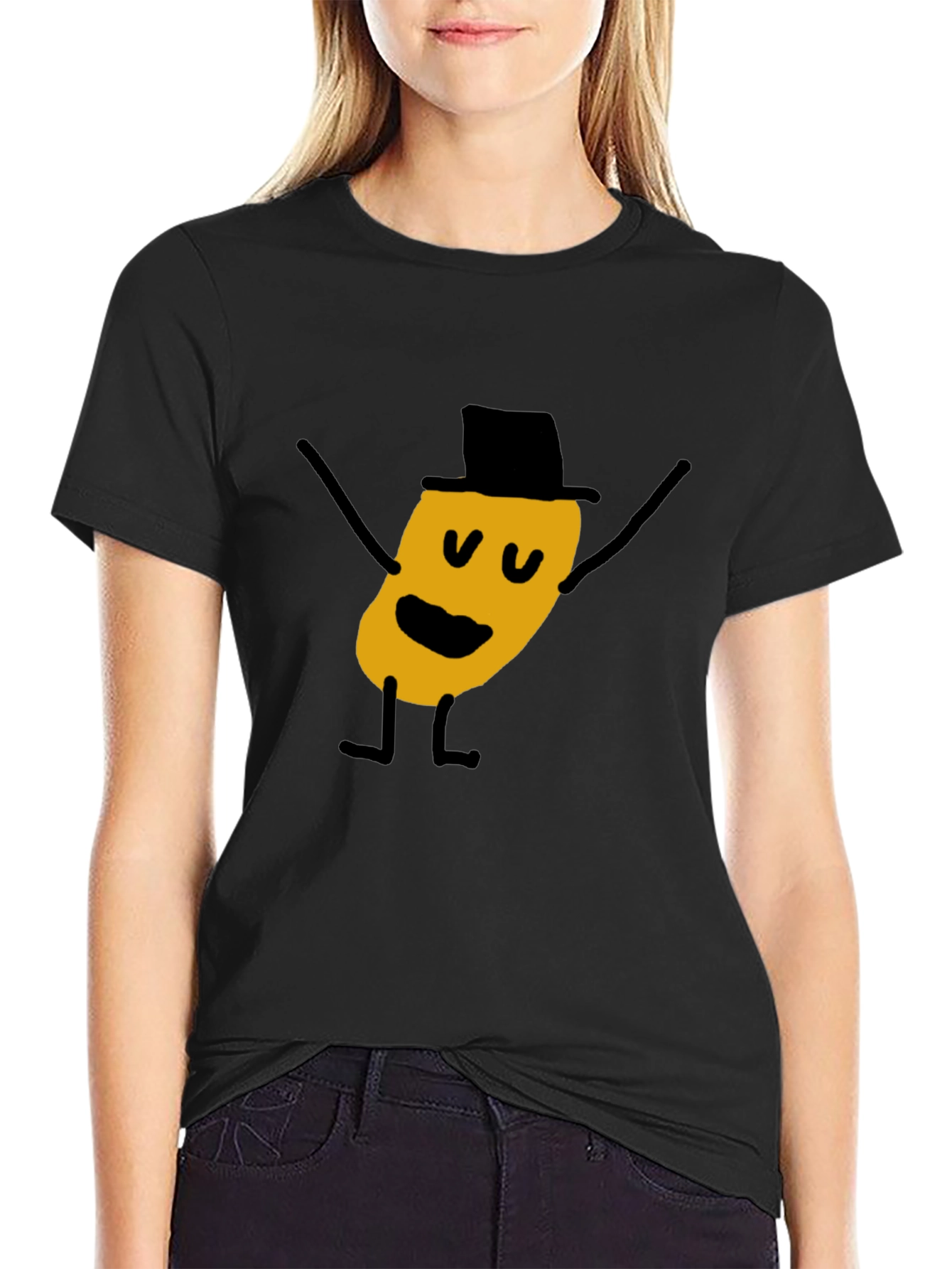 Whimsical Cartoon Character Black T-Shirt