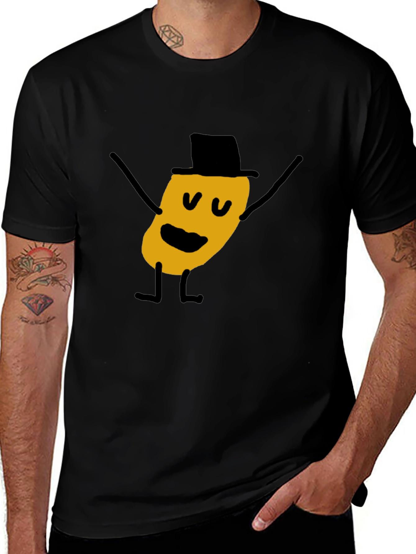 Whimsical Cartoon Character Black T-Shirt