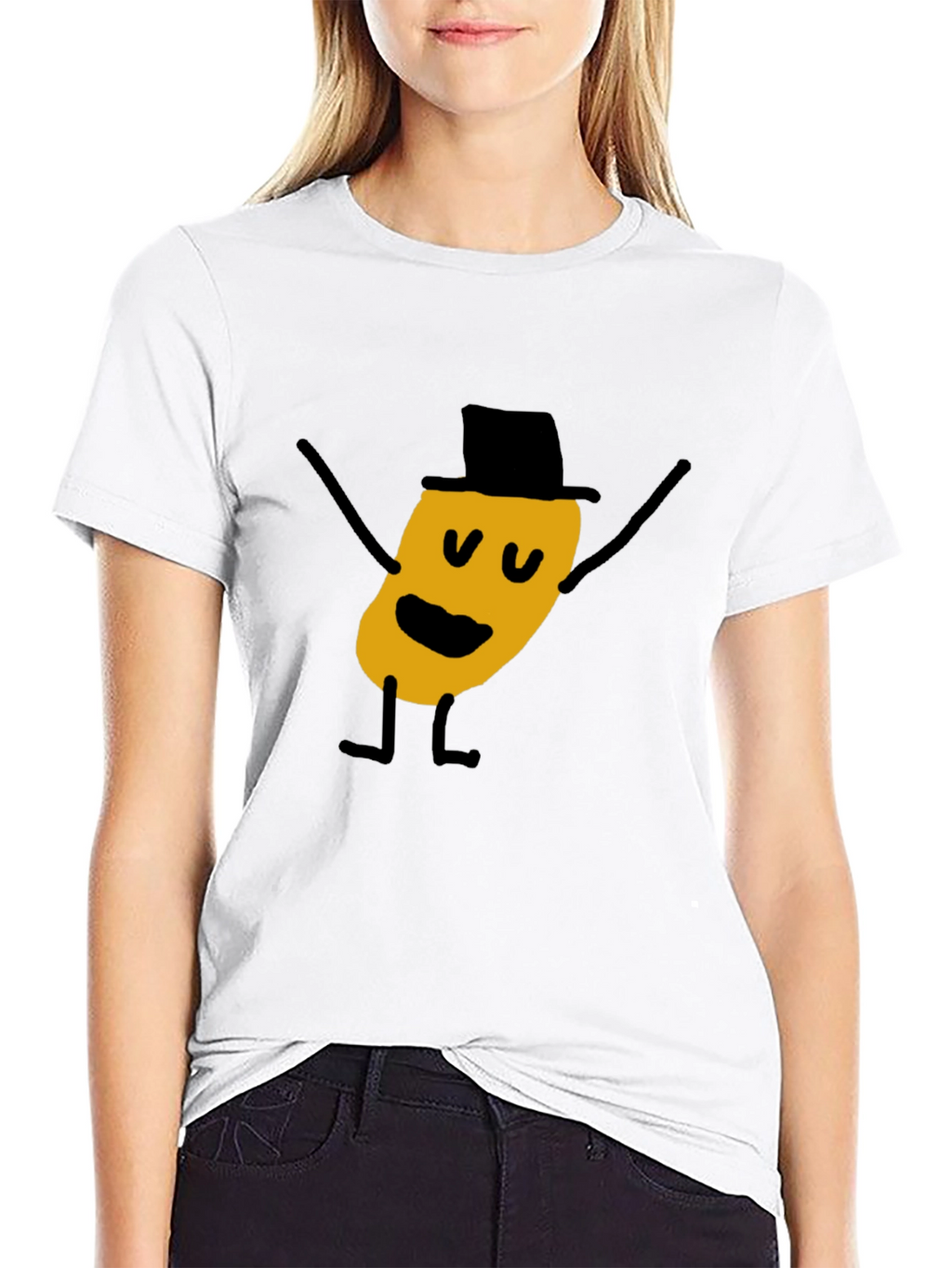 Whimsical Cartoon Character Black T-Shirt