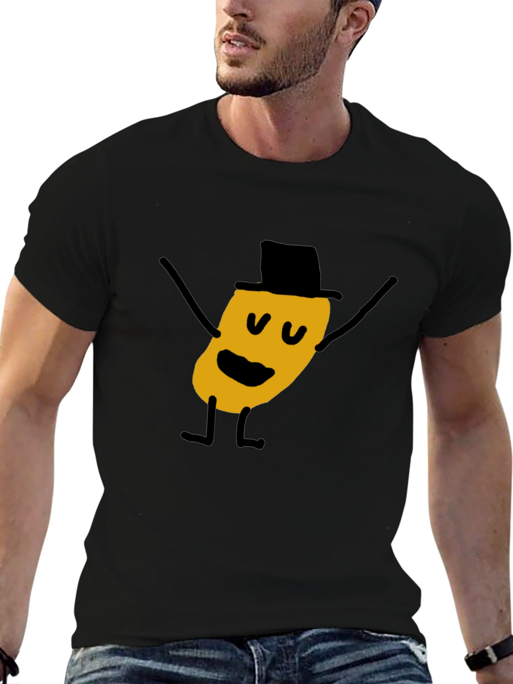 Whimsical Cartoon Character Black T-Shirt