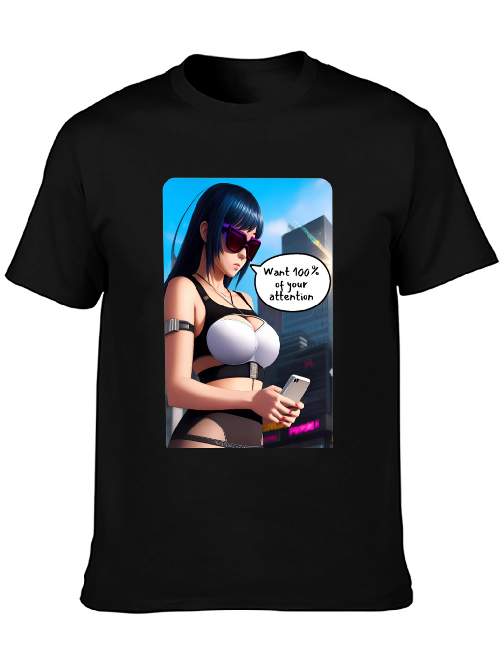 Anime Girl Graphic T-Shirt - 100% Attention