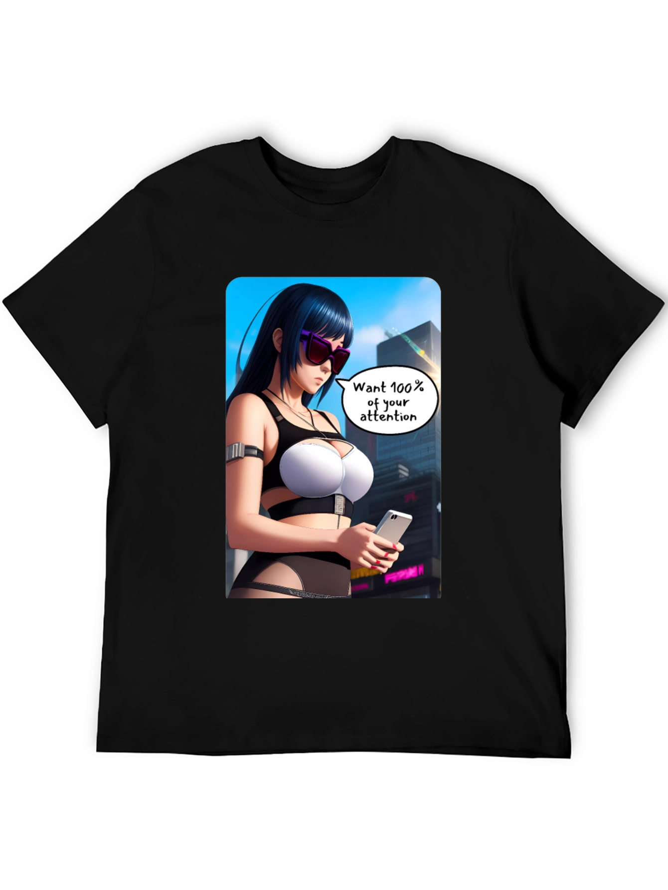 Anime Girl Graphic T-Shirt - 100% Attention