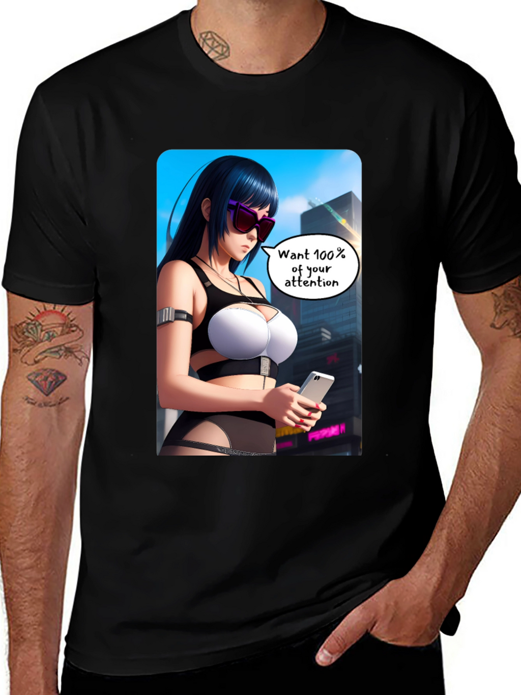 Anime Girl Graphic T-Shirt - 100% Attention