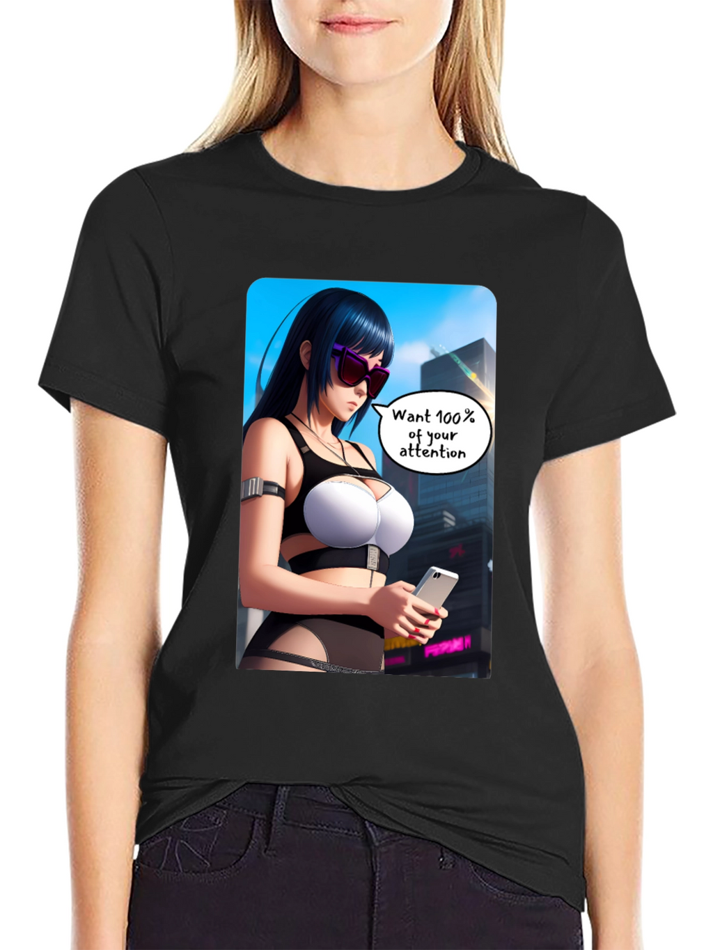 Anime Girl Graphic T-Shirt - 100% Attention