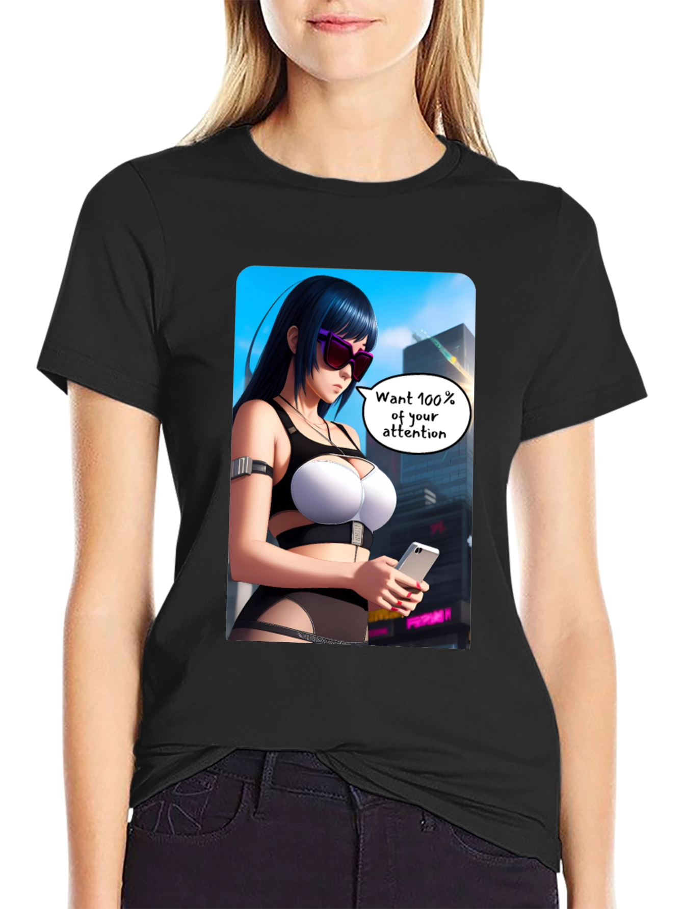 Anime Girl Graphic T-Shirt - 100% Attention