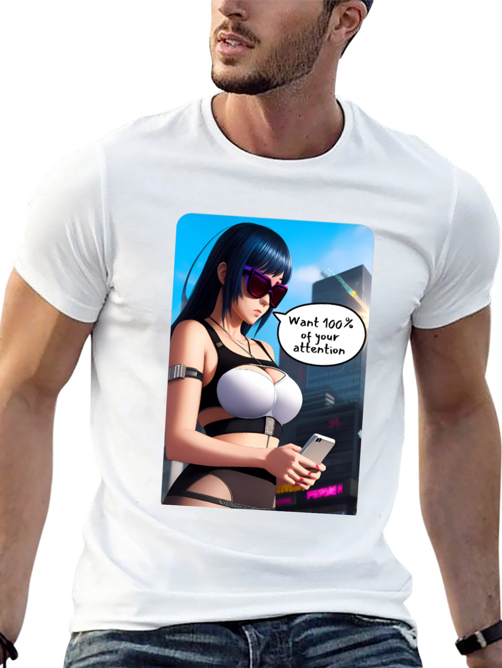 Anime Girl Graphic T-Shirt - 100% Attention
