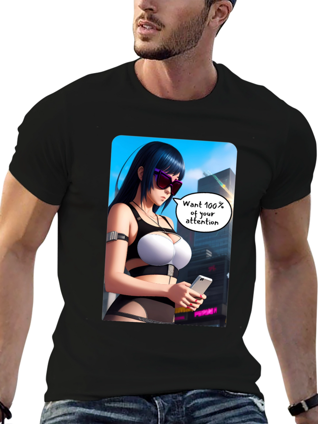 Anime Girl Graphic T-Shirt - 100% Attention