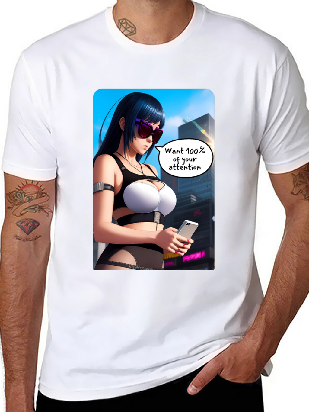 Anime Girl Graphic T-Shirt - 100% Attention
