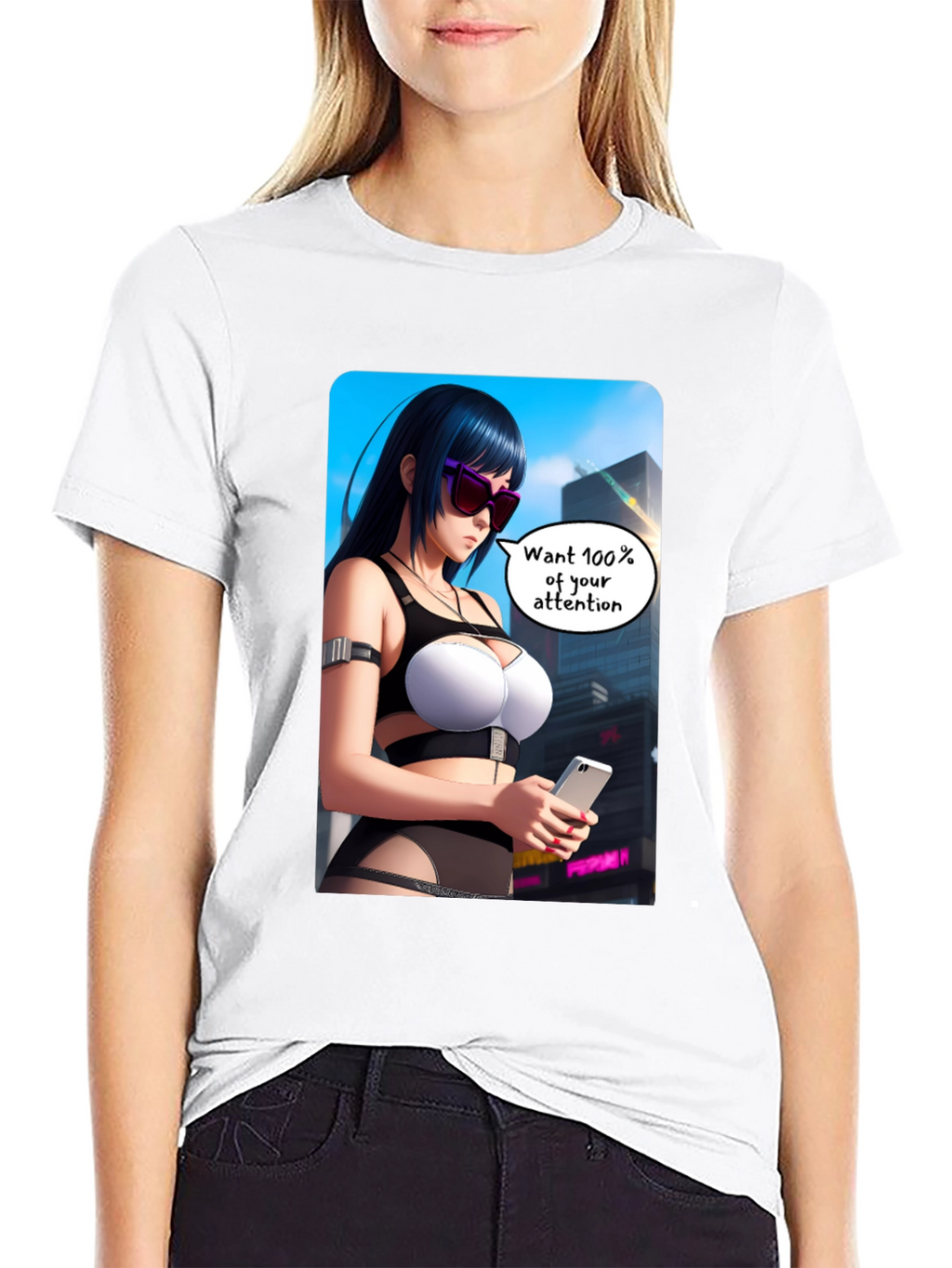 Anime Girl Graphic T-Shirt - 100% Attention