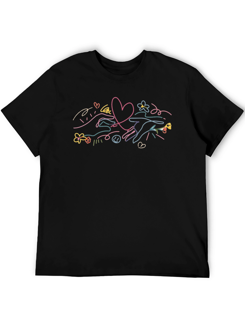 Heart Connection Graphic Tee - Soft Black Cotton T-Shirt