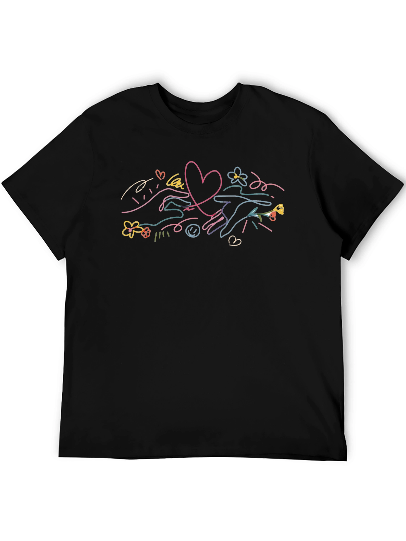 Heart Connection Graphic Tee - Soft Black Cotton T-Shirt