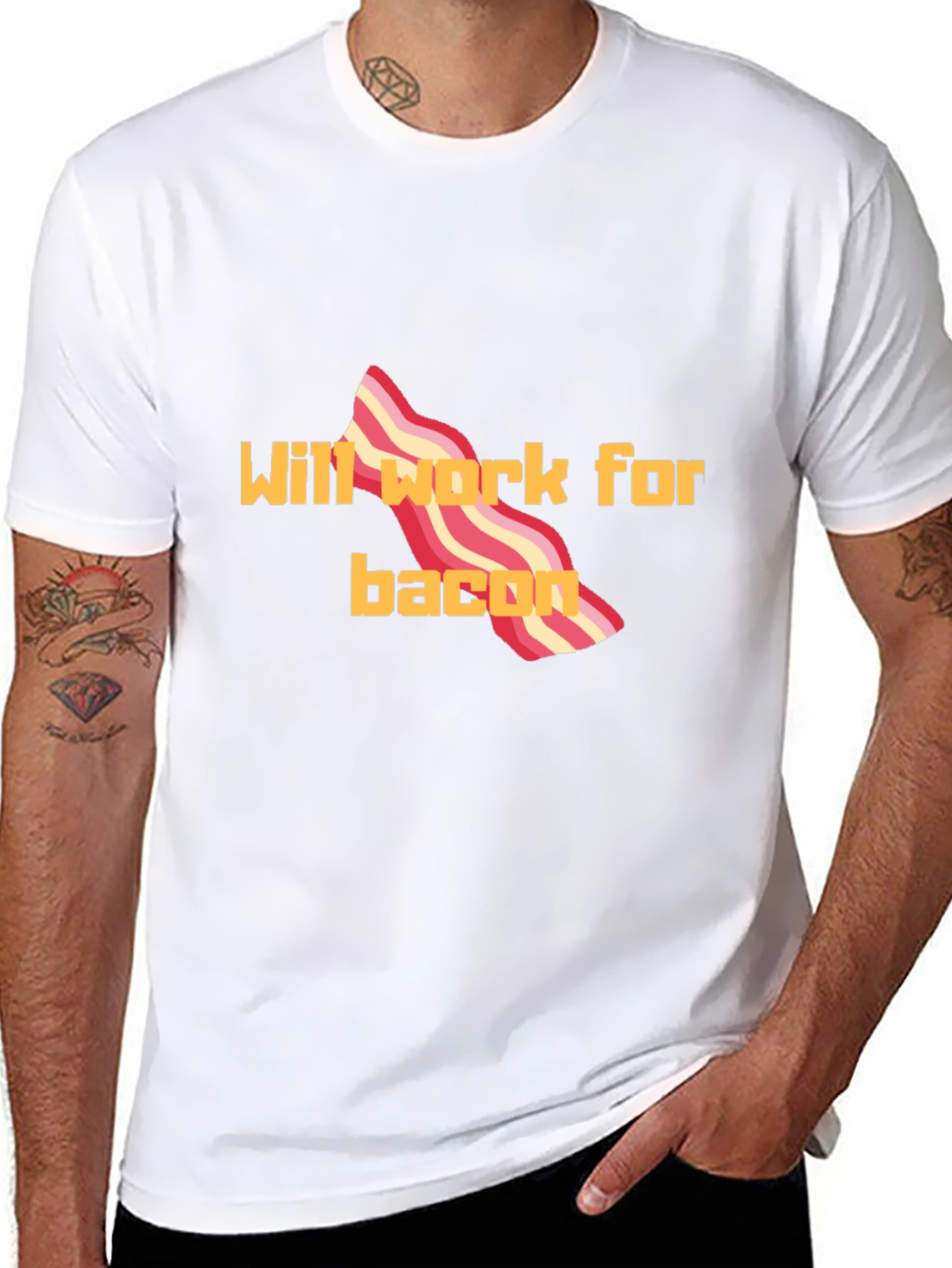 Will Work For Bacon T-Shirt Funny Tee