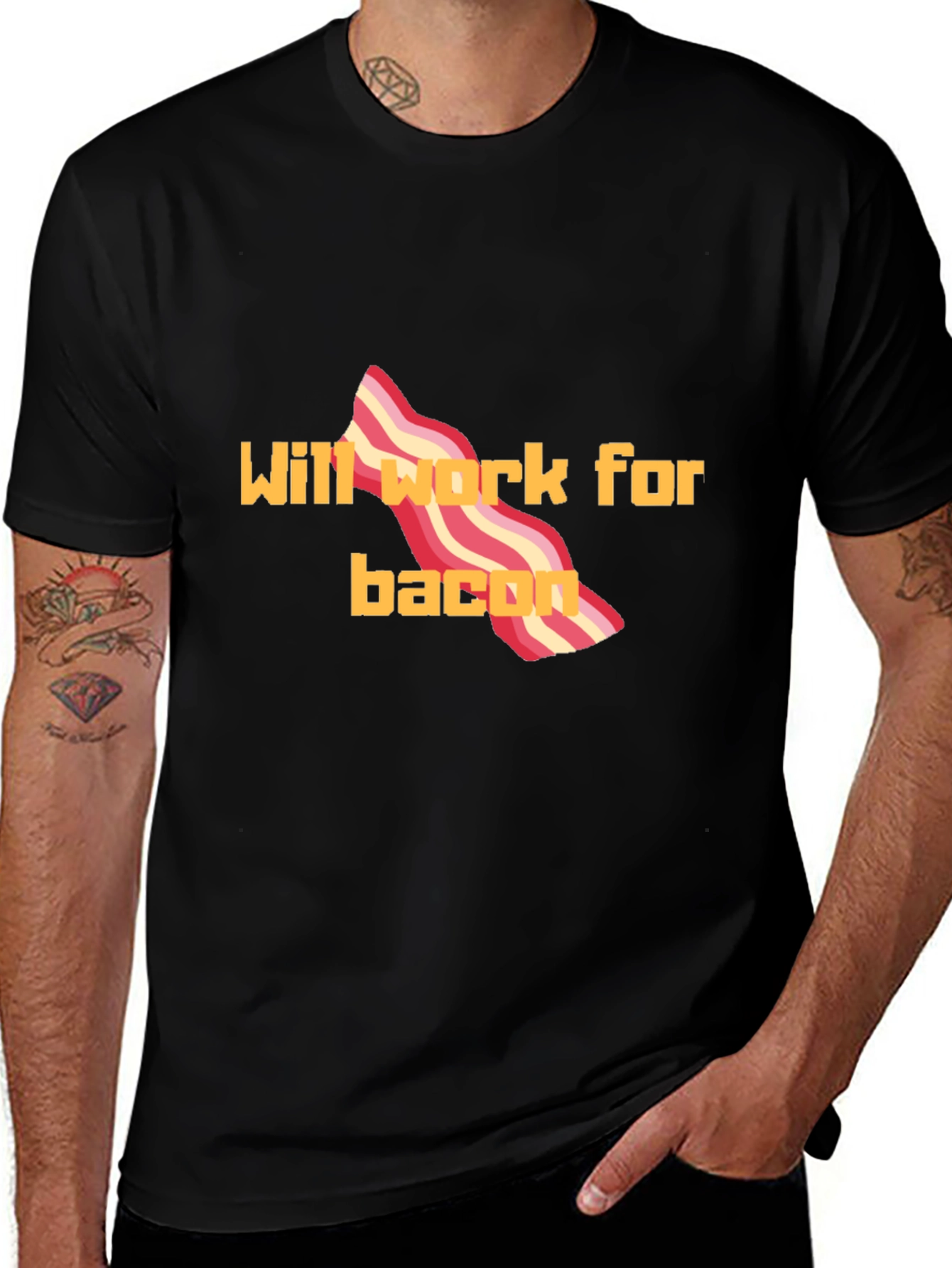 Will Work For Bacon T-Shirt Funny Tee