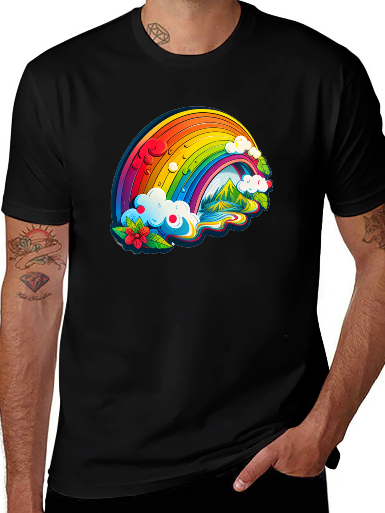 Rainbow Graphic Tee - Colorful Design Soft Cotton