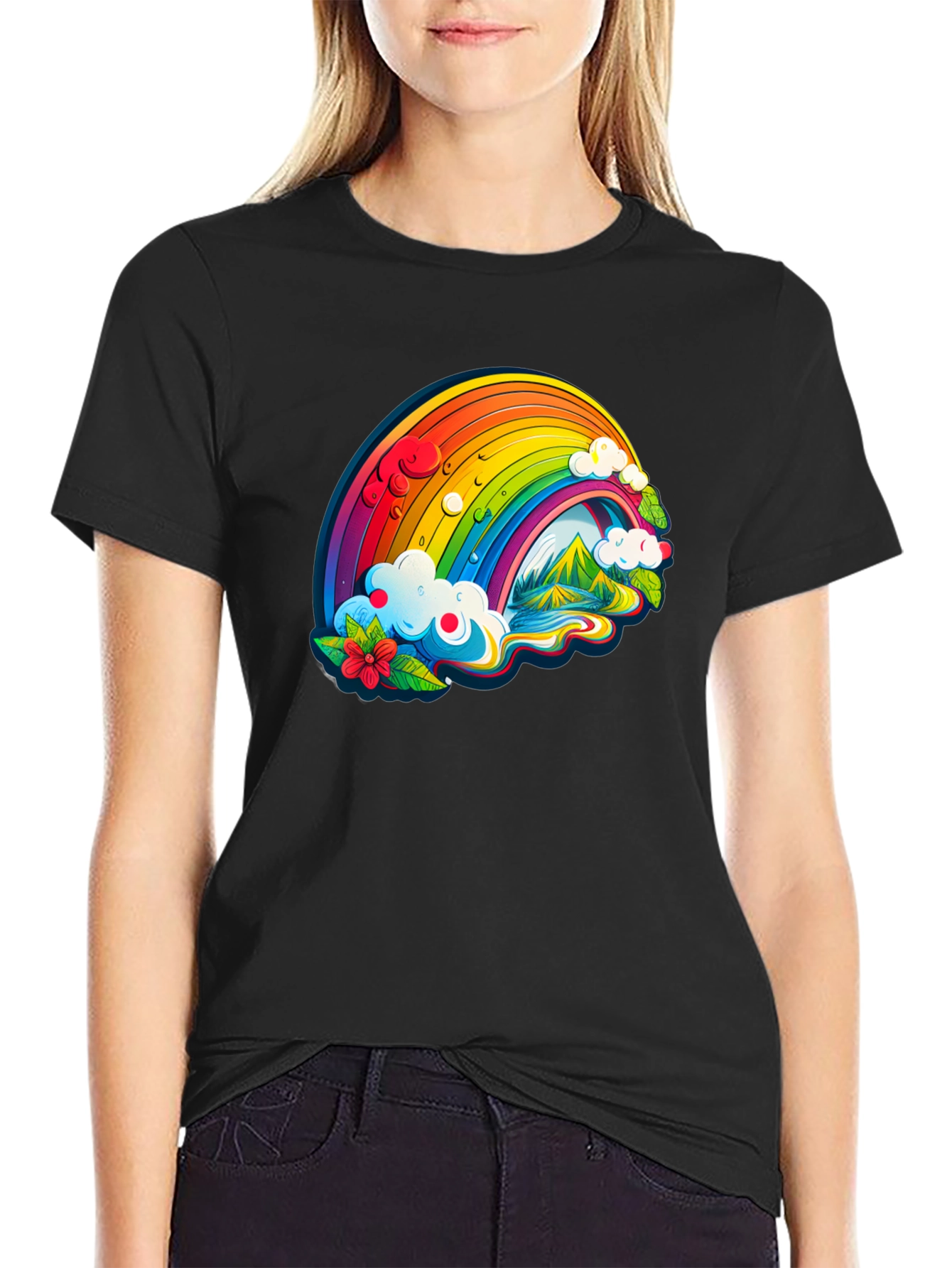 Rainbow Graphic Tee - Colorful Design Soft Cotton