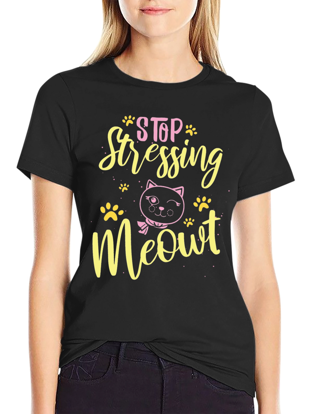 Stop Stressing Meowt Black T-Shirt