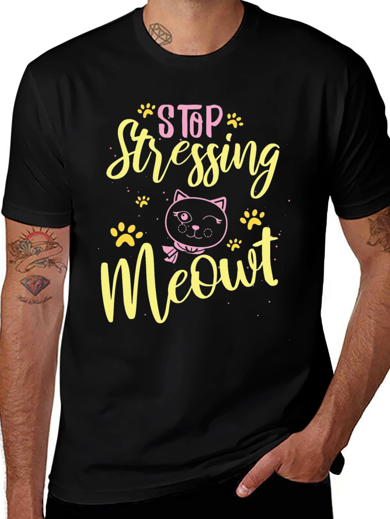 Stop Stressing Meowt Black T-Shirt