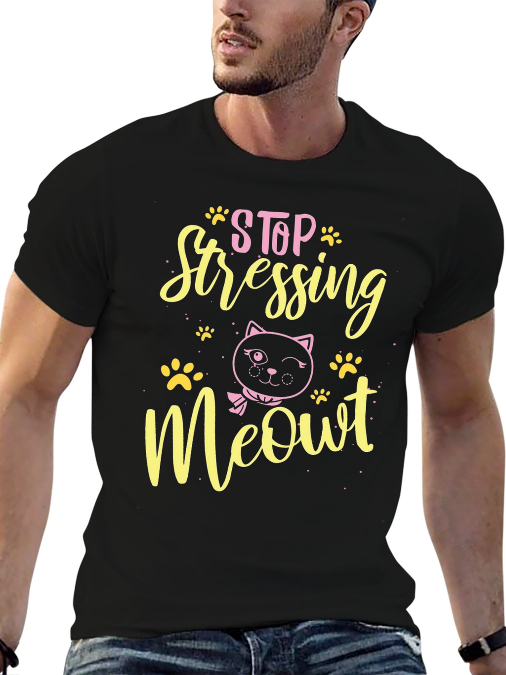 Stop Stressing Meowt Black T-Shirt