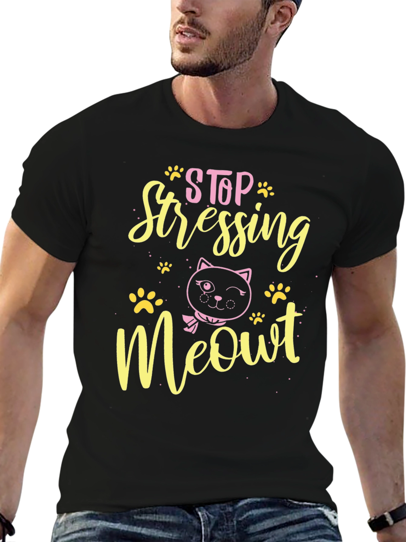 Stop Stressing Meowt Black T-Shirt