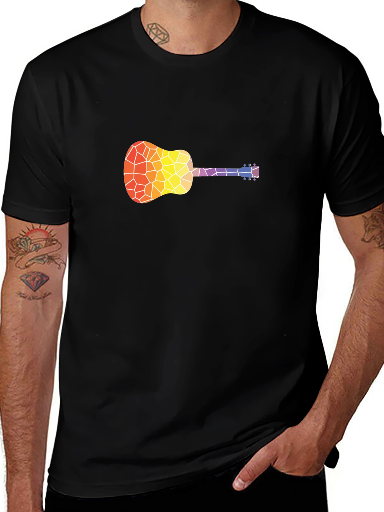Mosaic Guitar Graphic T-Shirt - Stylish Music Tee