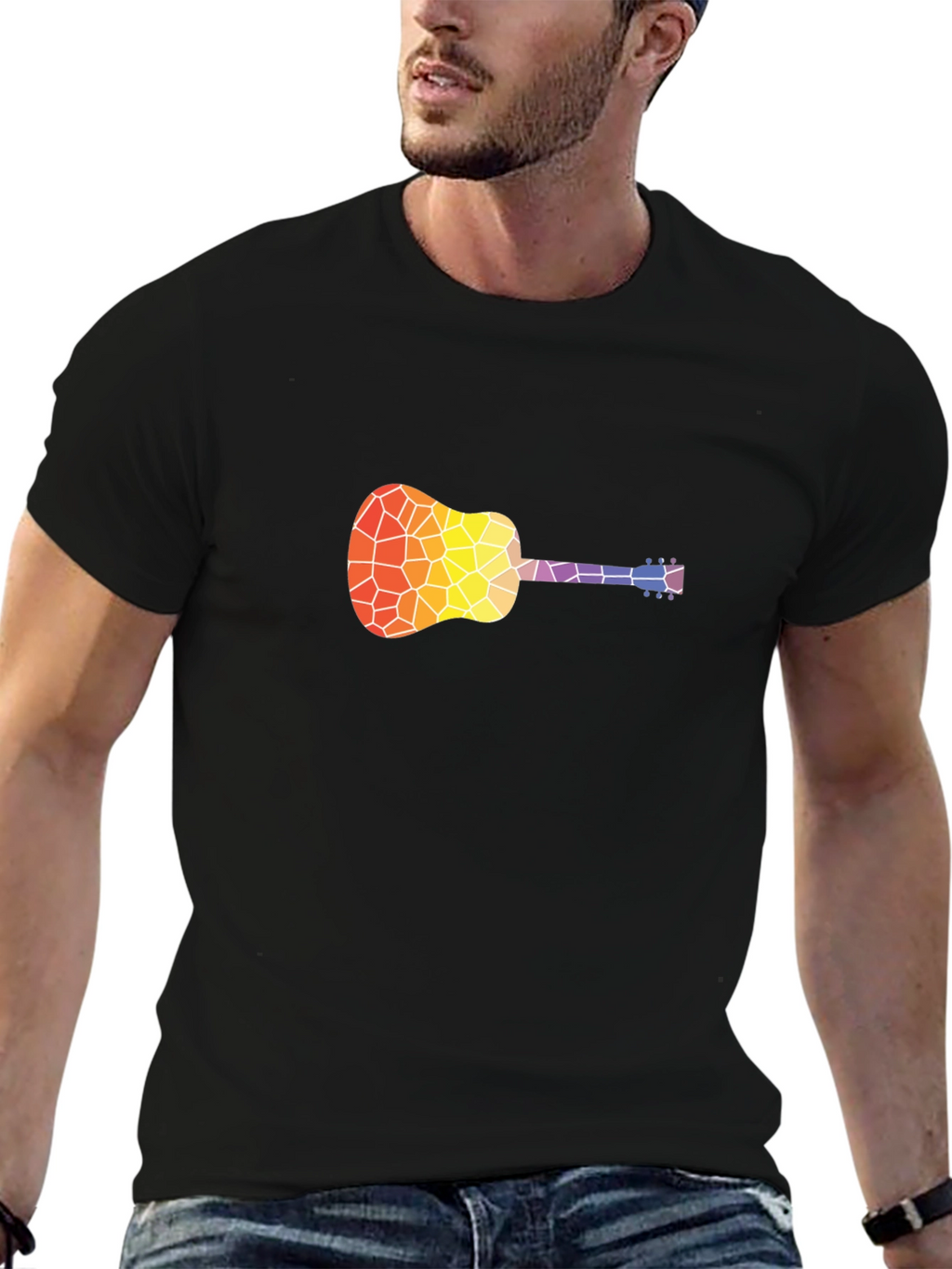 Mosaic Guitar Graphic T-Shirt - Stylish Music Tee