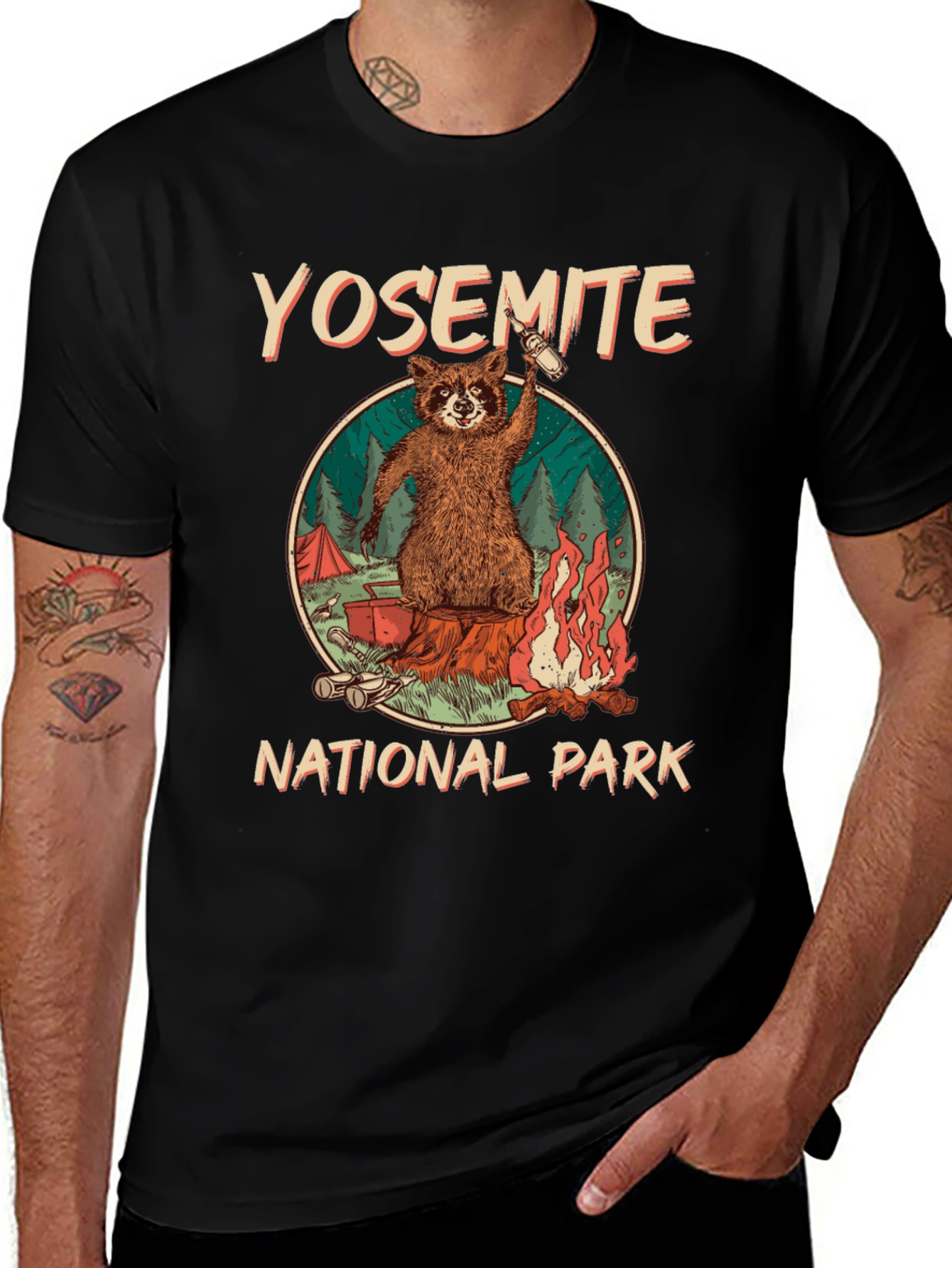 Yosemite National Park Raccoon Camping Graphic T-Shirt