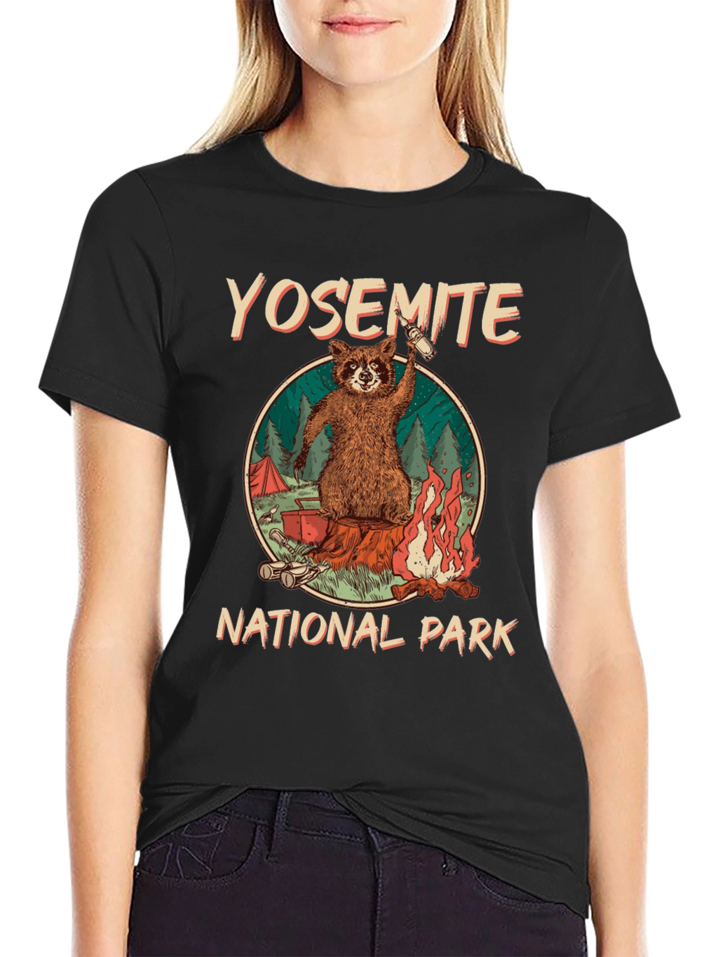 Yosemite National Park Raccoon Camping Graphic T-Shirt