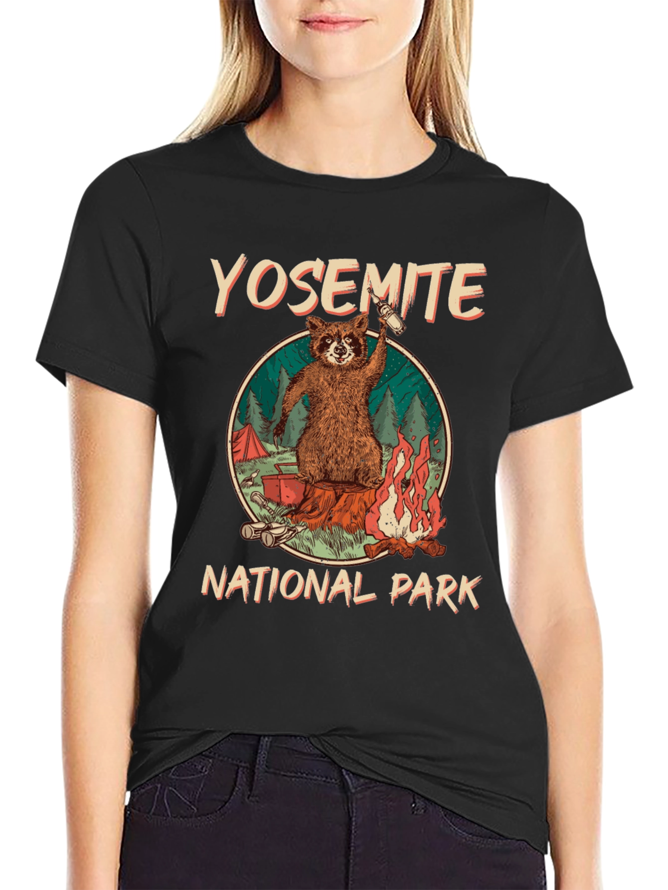 Yosemite National Park Raccoon Camping Graphic T-Shirt