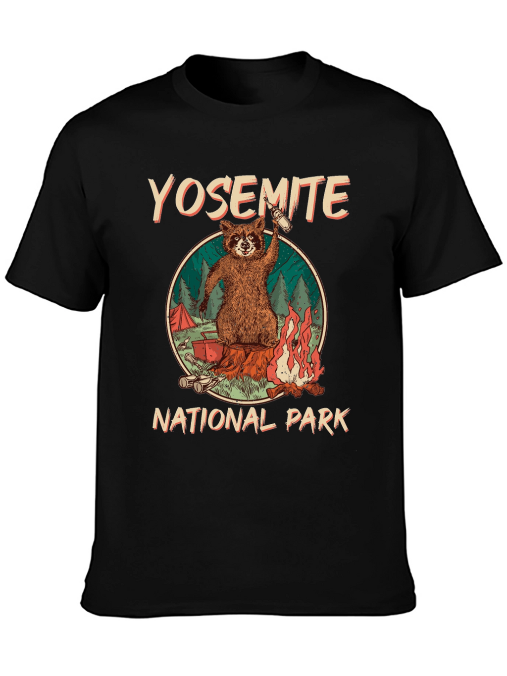 Yosemite National Park Raccoon Camping Graphic T-Shirt