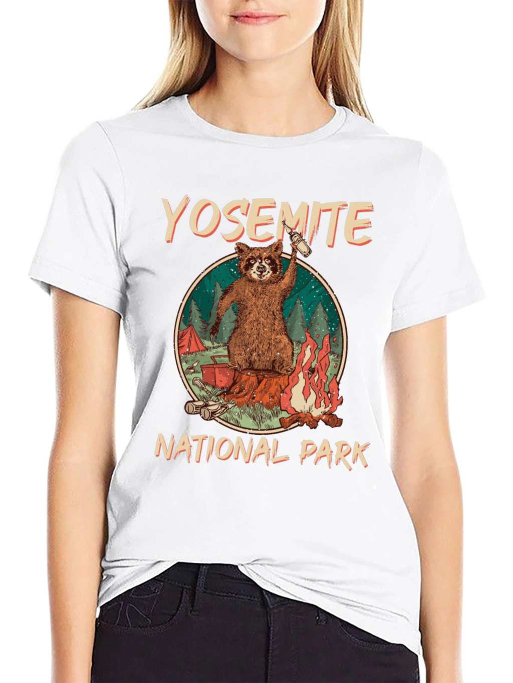 Yosemite National Park Raccoon Camping Graphic T-Shirt