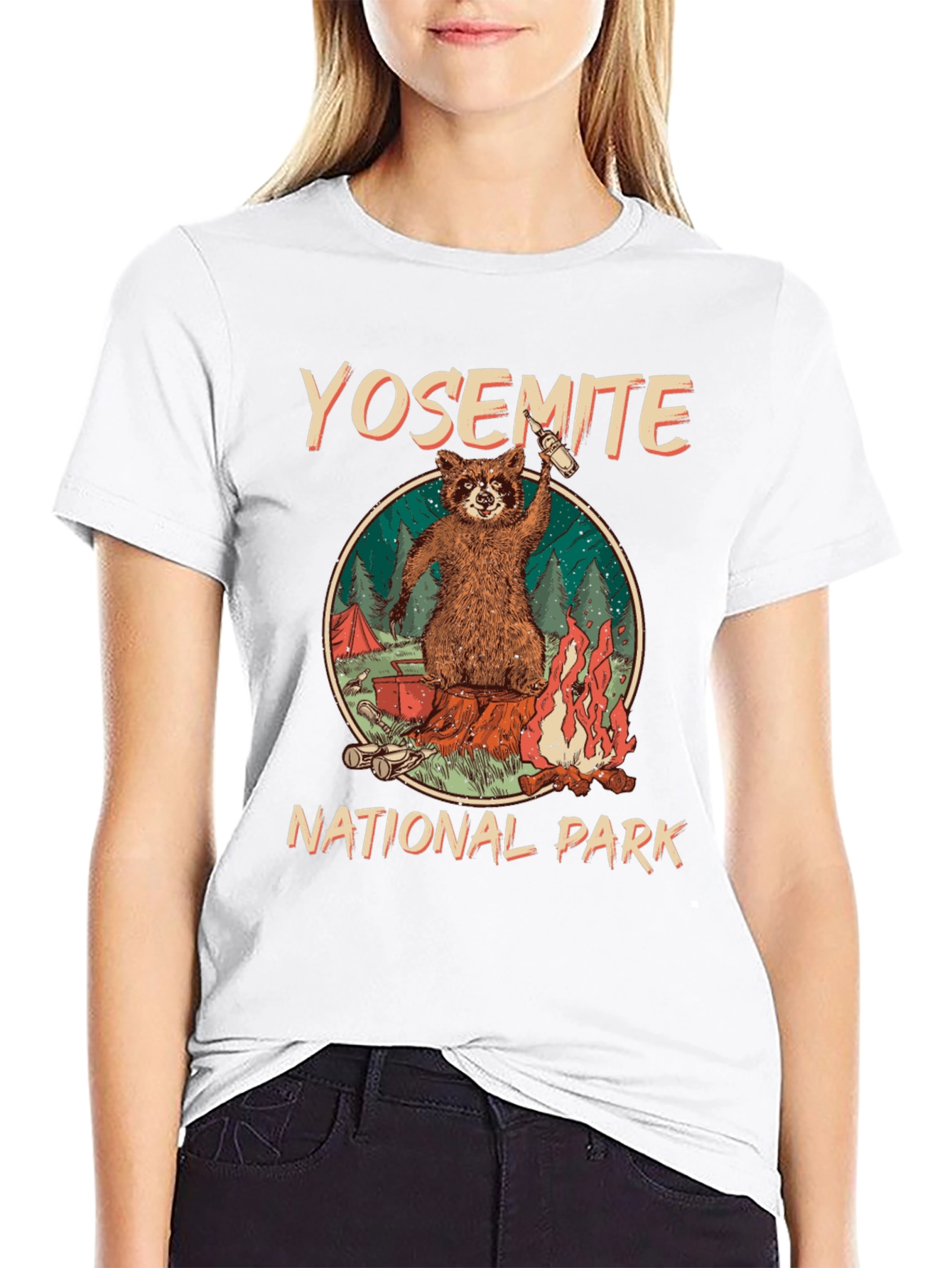 Yosemite National Park Raccoon Camping Graphic T-Shirt