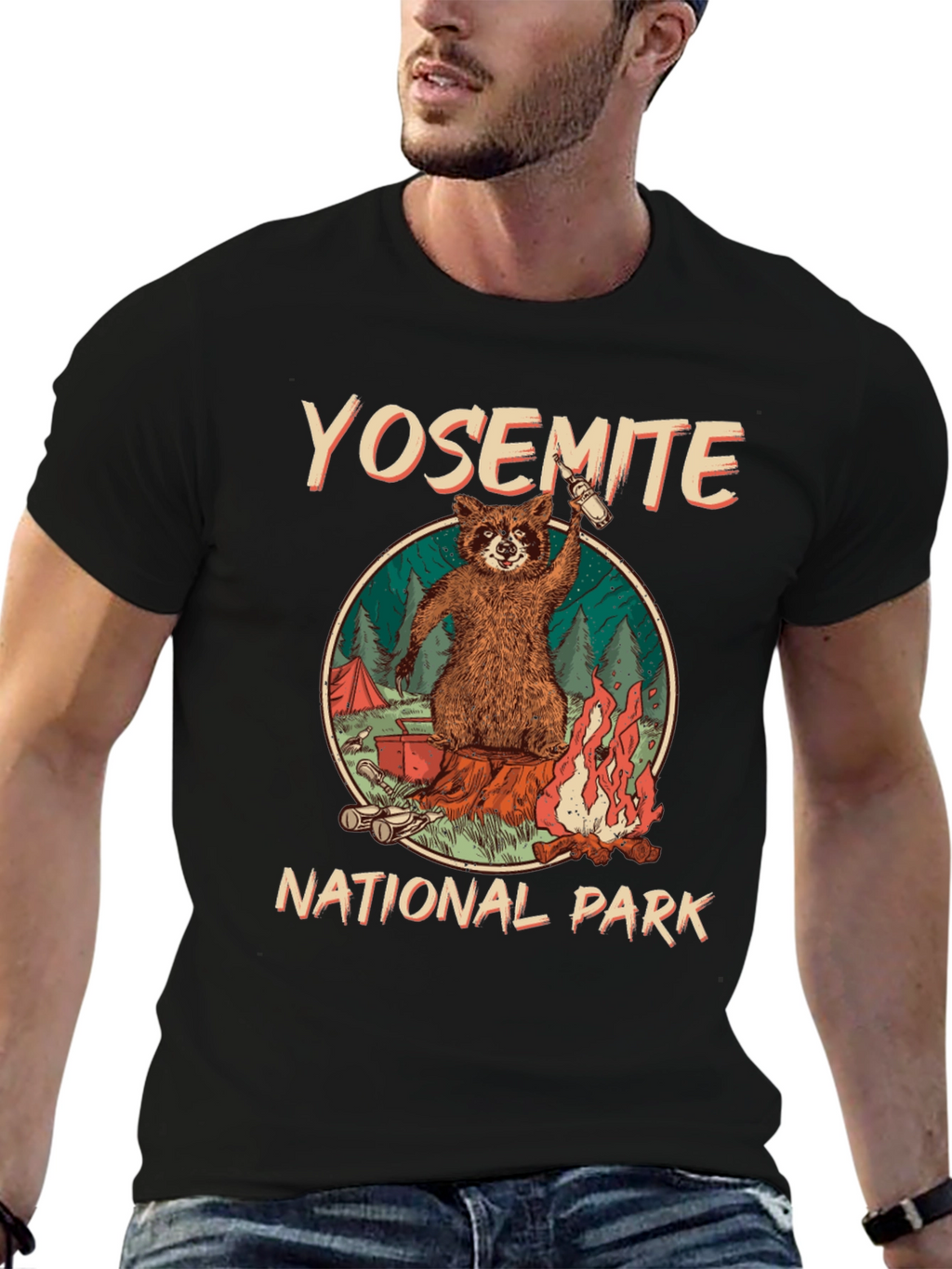 Yosemite National Park Raccoon Camping Graphic T-Shirt
