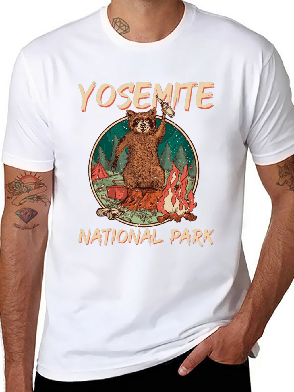 Yosemite National Park Raccoon Camping Graphic T-Shirt