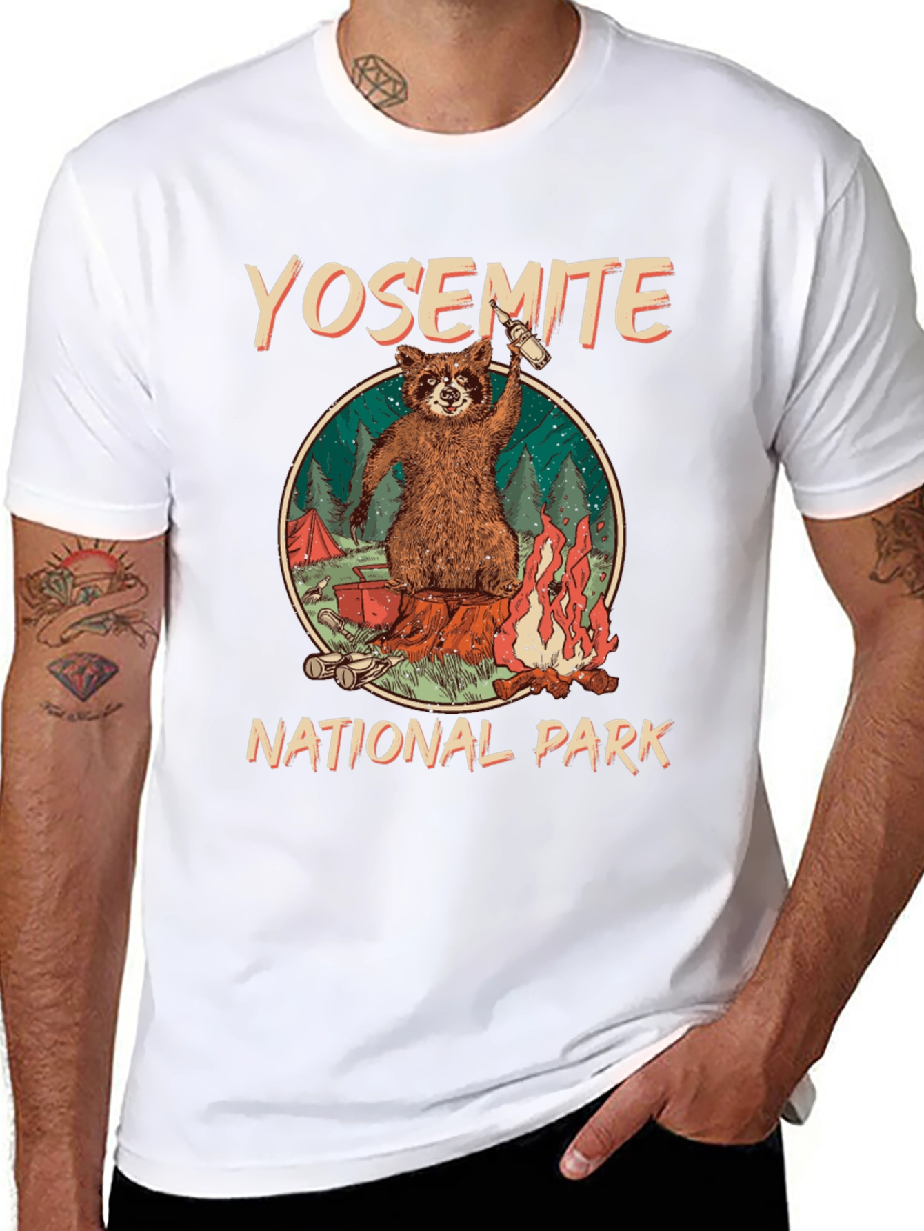 Yosemite National Park Raccoon Camping Graphic T-Shirt