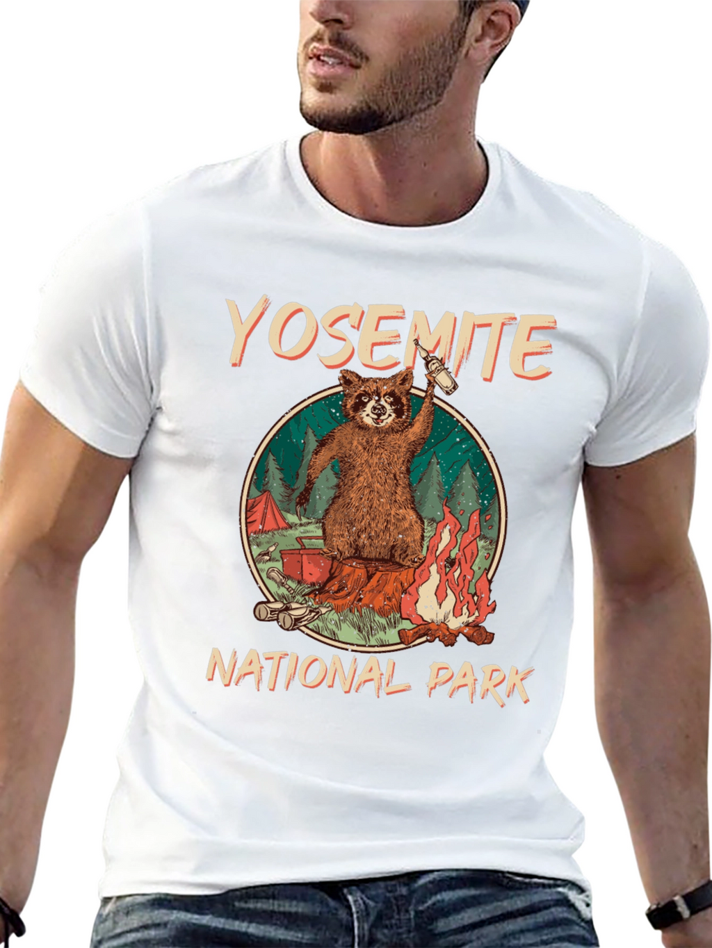 Yosemite National Park Raccoon Camping Graphic T-Shirt