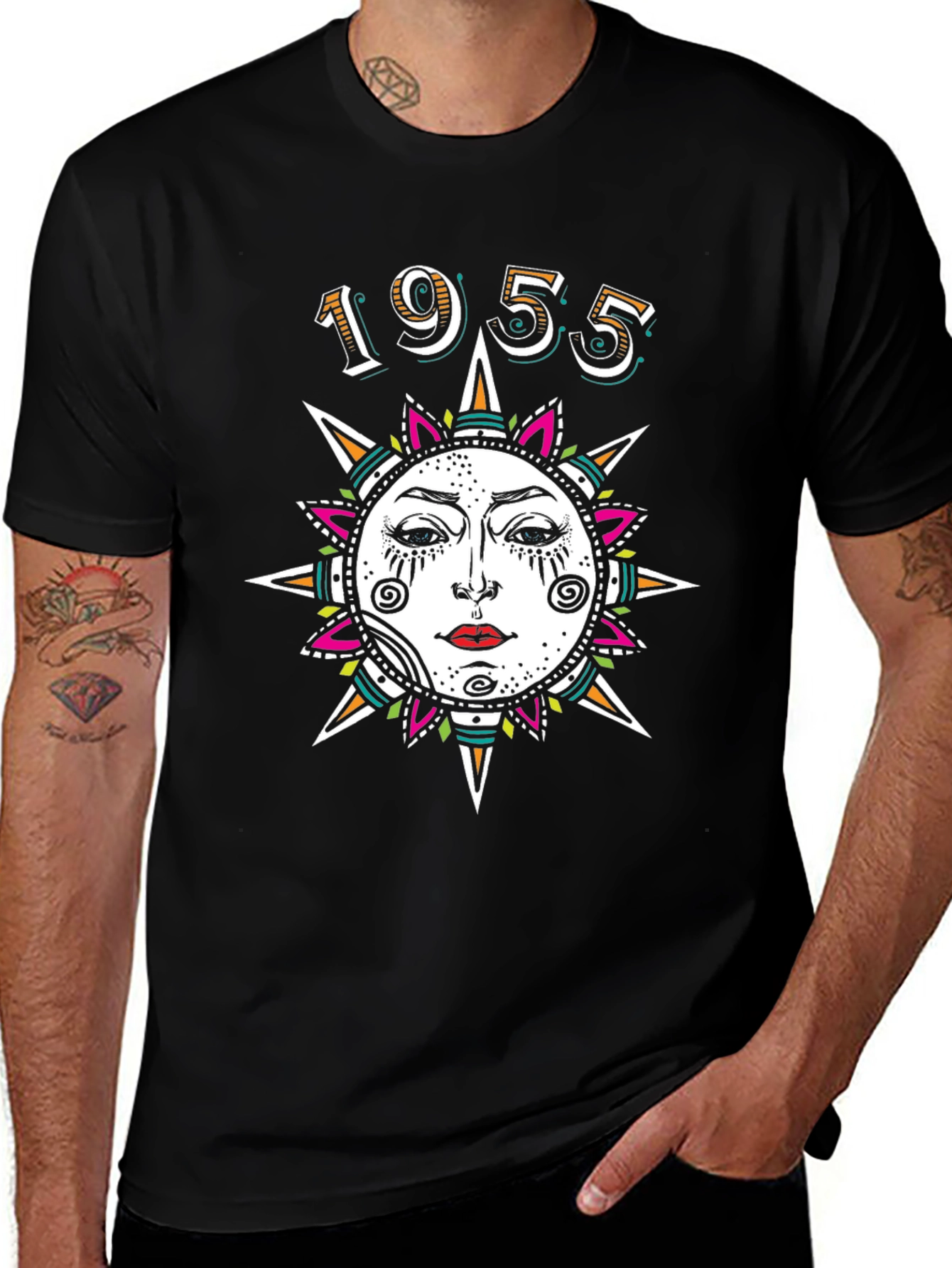 1955 Sun Face Graphic Tee - Unique Vintage Style